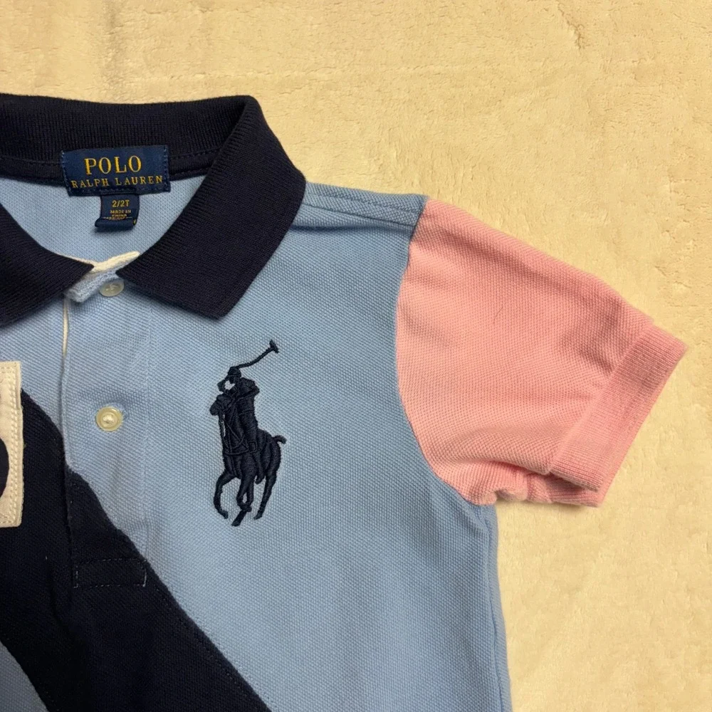 Polo Ralph Lauren Kids Colorblock Polo Shirt Size 2T Blue Green Pink 15 Big Pony